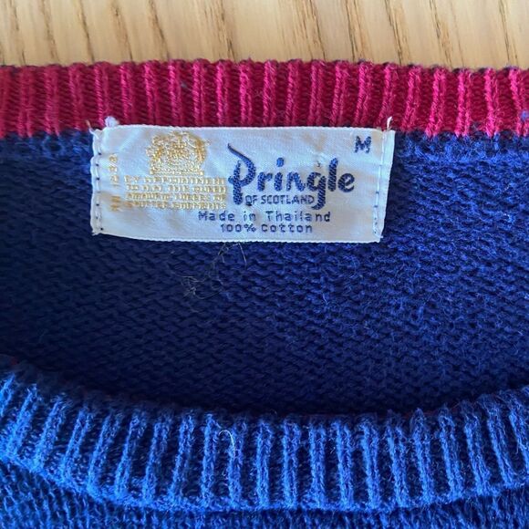 Vintage Pringle of Scotland Cotton Knit argyle Sweater Size M - Picture 3 of 5
